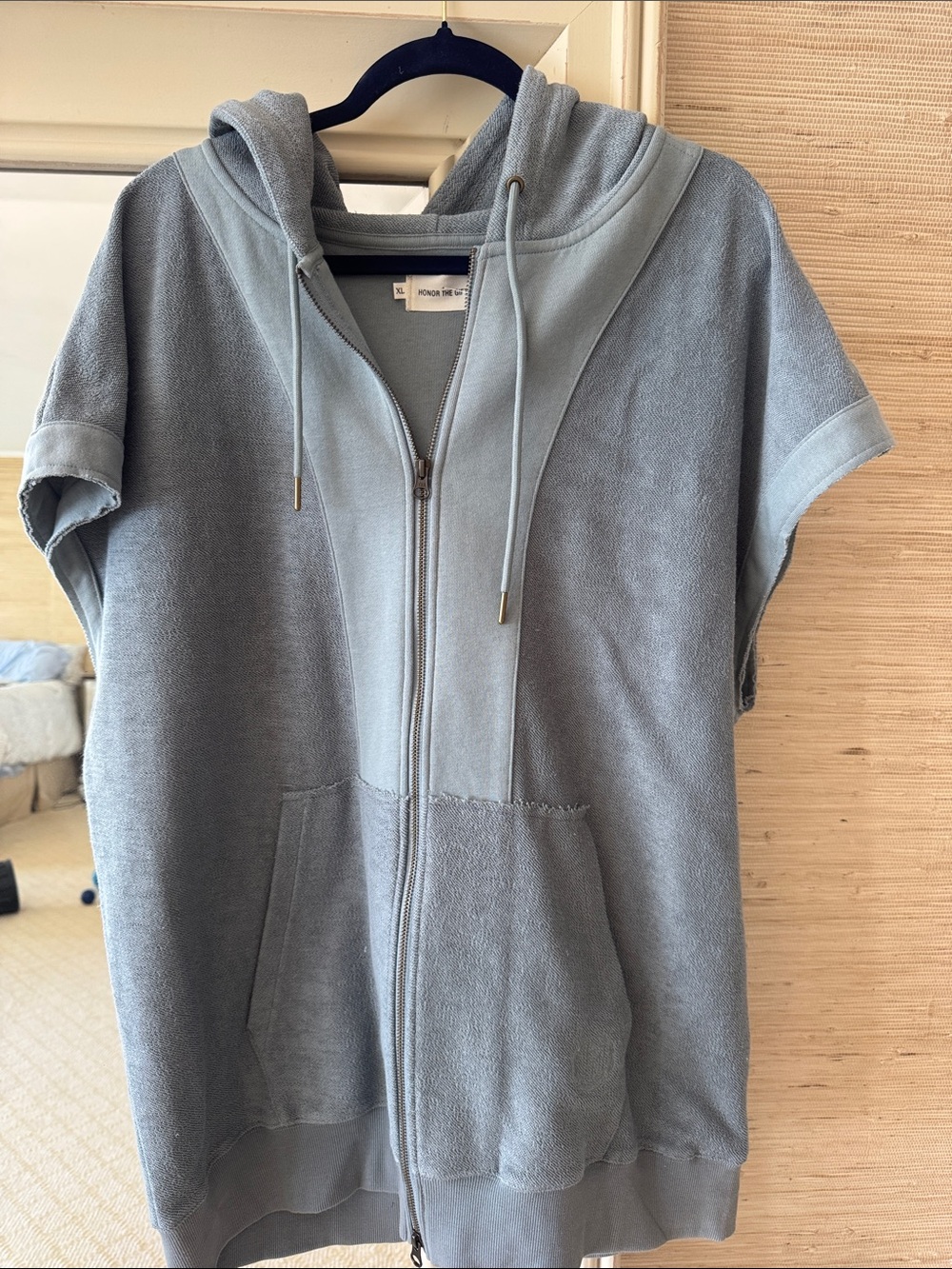 Light Blue Hooded Zip-Front Short-Sleeve Jacket